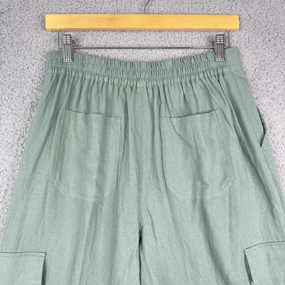7 For All Mankind Cargo Pants Green Linen Blend Wide Leg High Rise Women’s M NWT - Picture 7 of 16